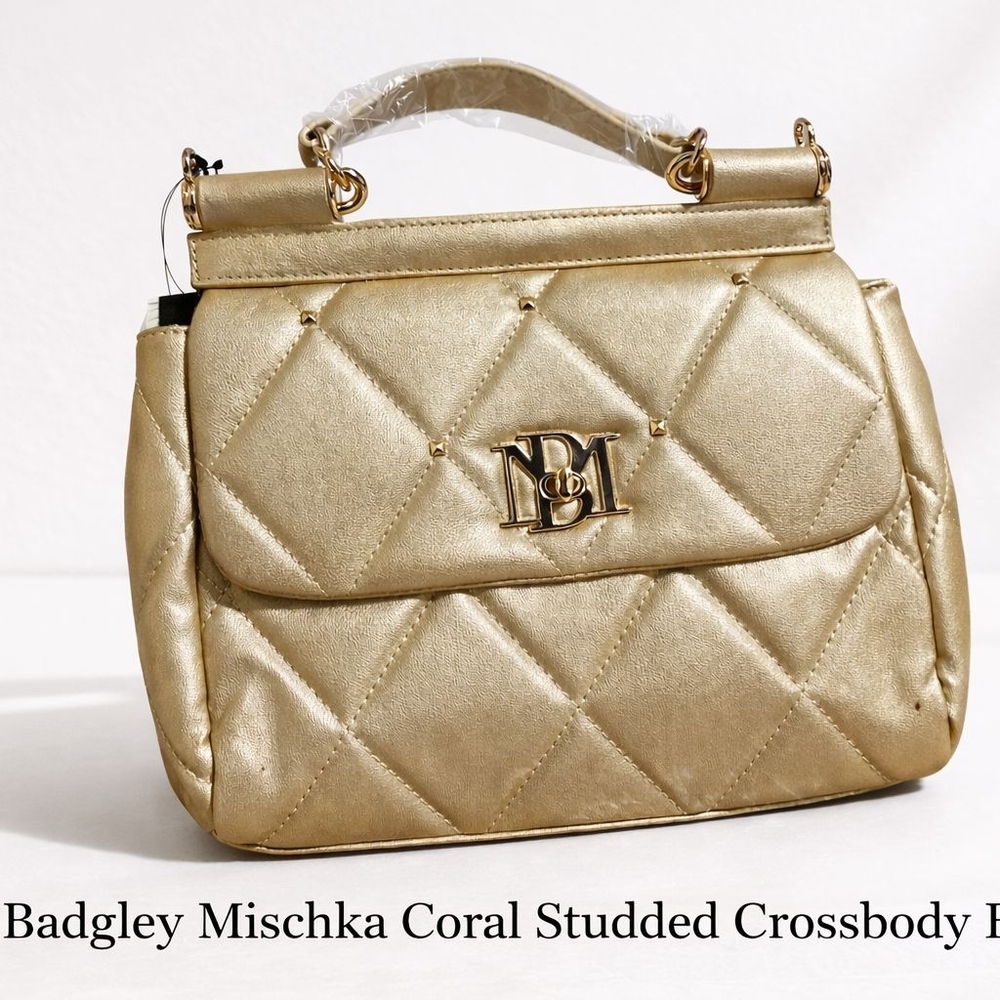 Badgley Mischka Quilted Gold Crossbody Bag